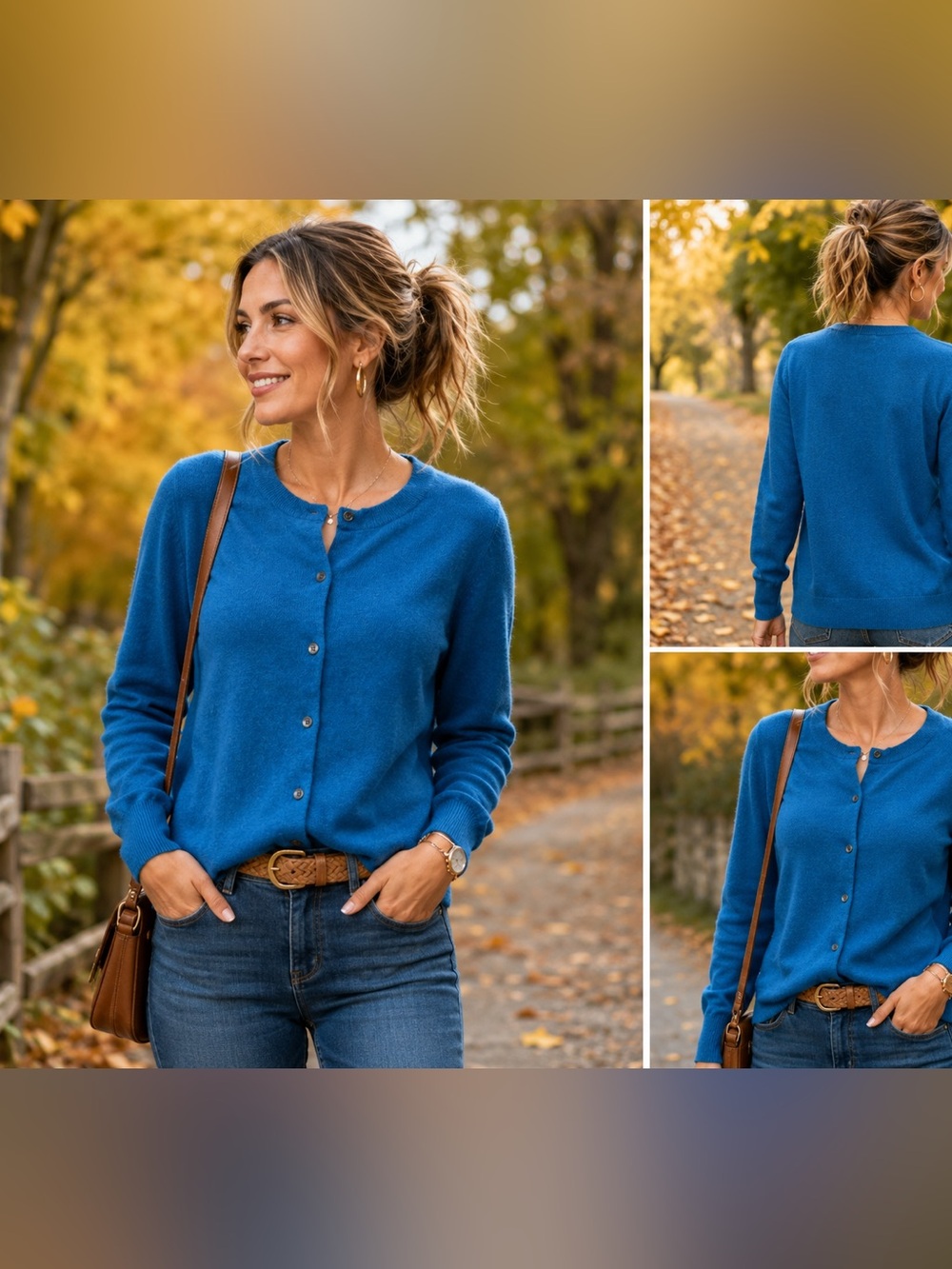 Lands’ End 100% Cashmere Blue Cardigan Sweater M 10-12 Quiet Luxury